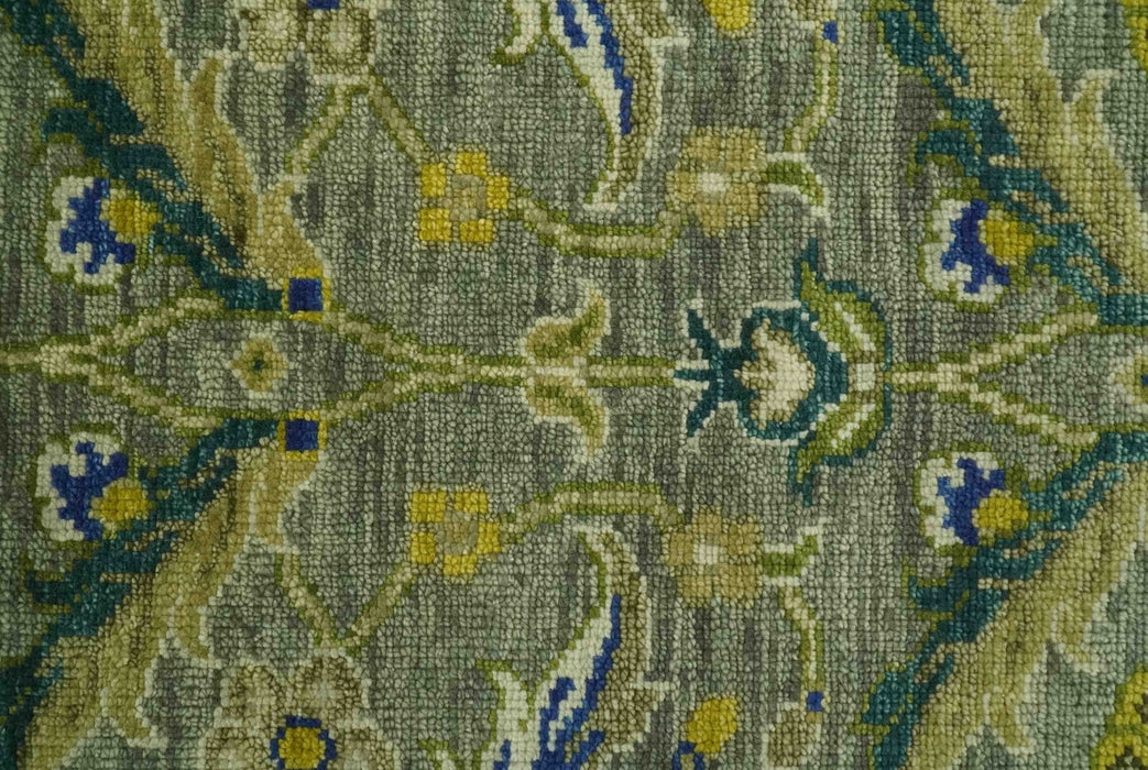 Custom Made Traditional Floral Green and Blue Hand Knotted wool area rug