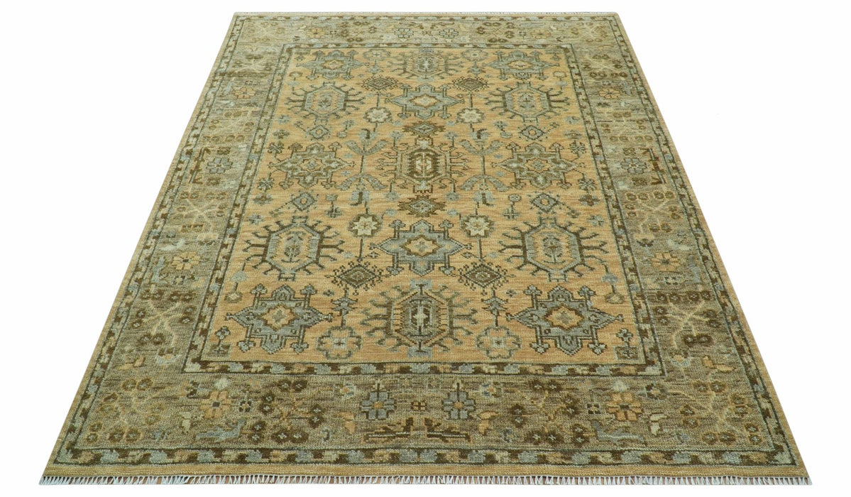 Custom Made Traditional Geometrical Design Peach And Silver Hand Knotted wool area rug