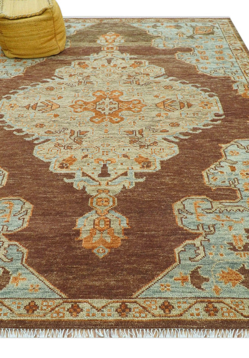 Custom Made Traditional Heriz Brown, Beige and Rust Hand Knotted wool area rug