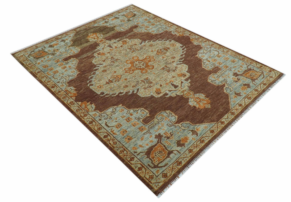 Custom Made Traditional Heriz Brown, Beige and Rust Hand Knotted wool area rug