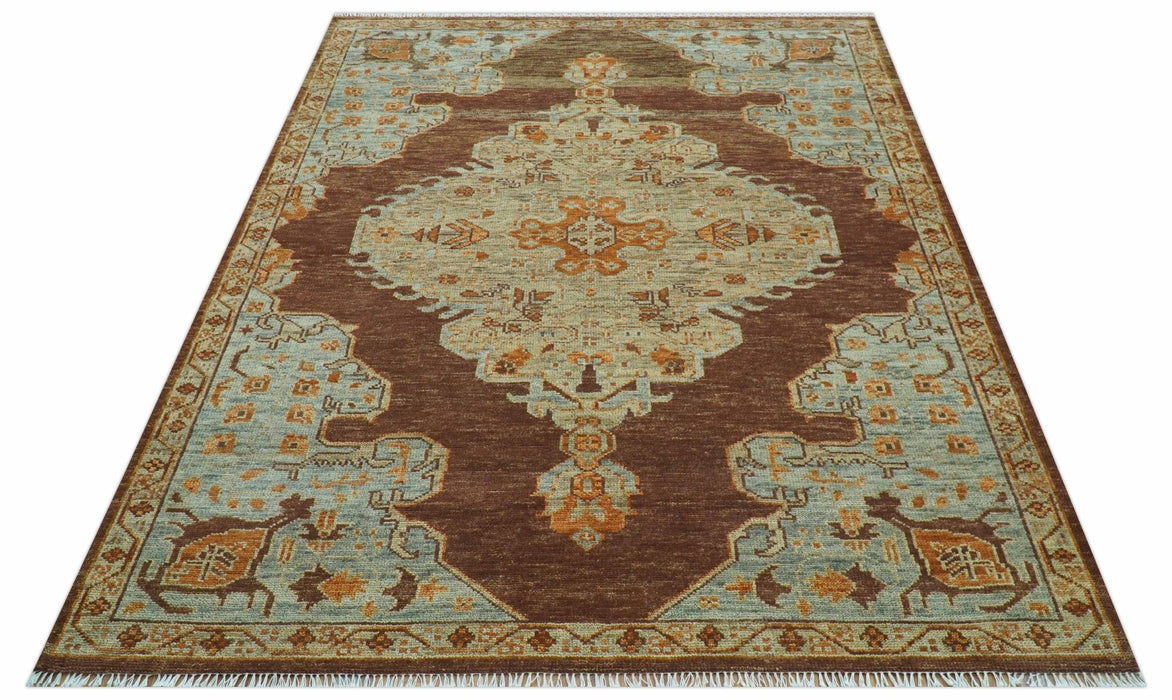 Custom Made Traditional Heriz Brown, Beige and Rust Hand Knotted wool area rug