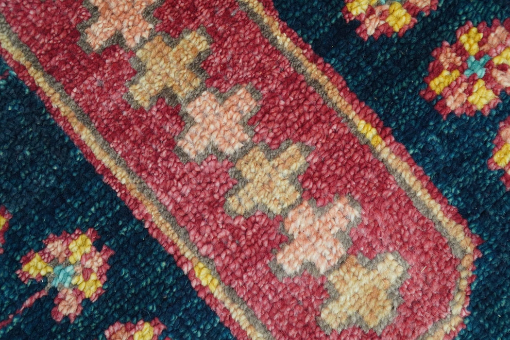 Custom Made Traditional Heriz Design Red And Green Hand Knotted Wool Rug