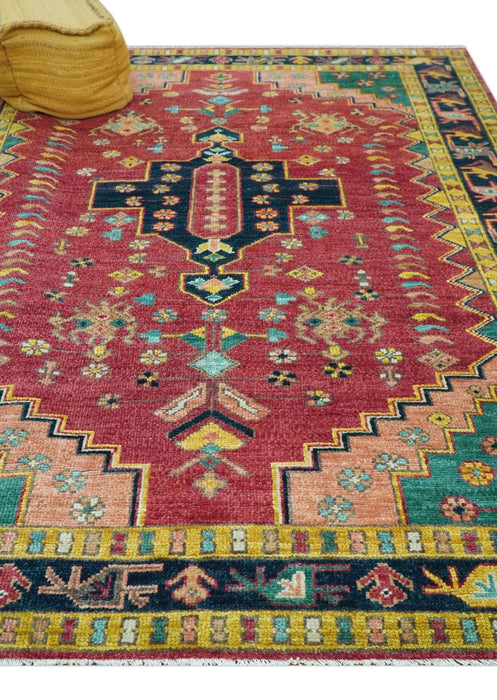 Custom Made Traditional Heriz Design Red And Green Hand Knotted Wool Rug