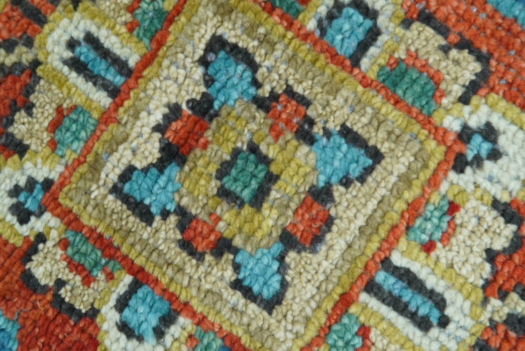 Custom Made Traditional Heriz Design Rust And Blue Hand Knotted Wool Rug