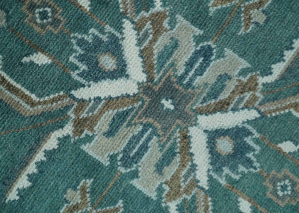 Custom Made Traditional Mamluk Design Teal, Ivory and Brown Hand Knotted wool Area Rug