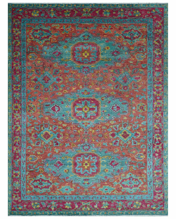 Custom Made Traditional Medallions Design Rust And Blue Hand Knotted Wool Rug