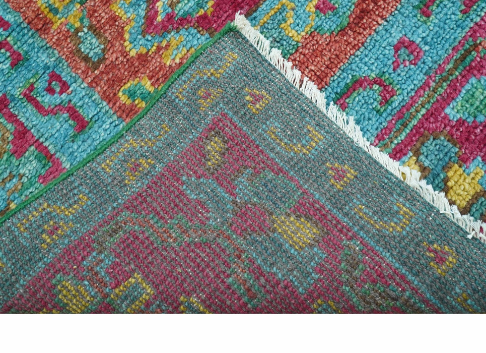 Custom Made Traditional Medallions Design Rust And Blue Hand Knotted Wool Rug