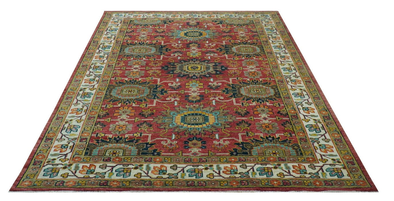 Custom Made Traditional Motifs Design Rust And Ivory Hand Knotted Wool Rug