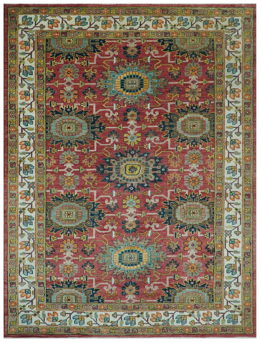 Custom Made Traditional Motifs Design Rust And Ivory Hand Knotted Wool Rug