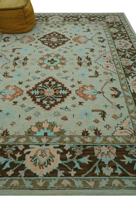 Custom Made Traditional Oriental Design Beige And Brown Hand-Tufted Wool Area Rug