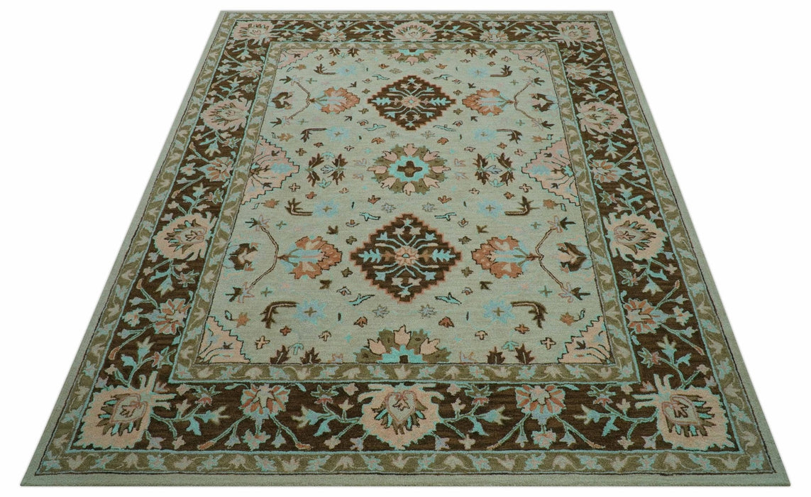 Custom Made Traditional Oriental Design Beige And Brown Hand-Tufted Wool Area Rug
