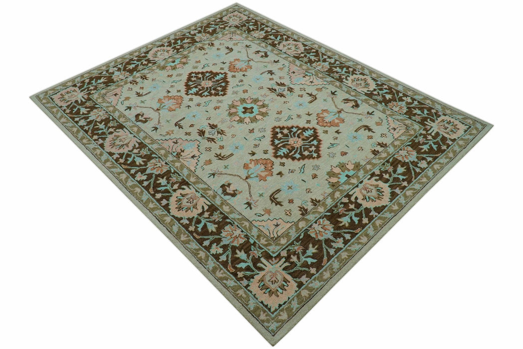 Custom Made Traditional Oriental Design Beige And Brown Hand-Tufted Wool Area Rug