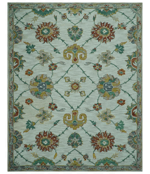 Custom Made Traditional Oriental Design Beige And Ivory Hand-Tufted Wool Area Rug