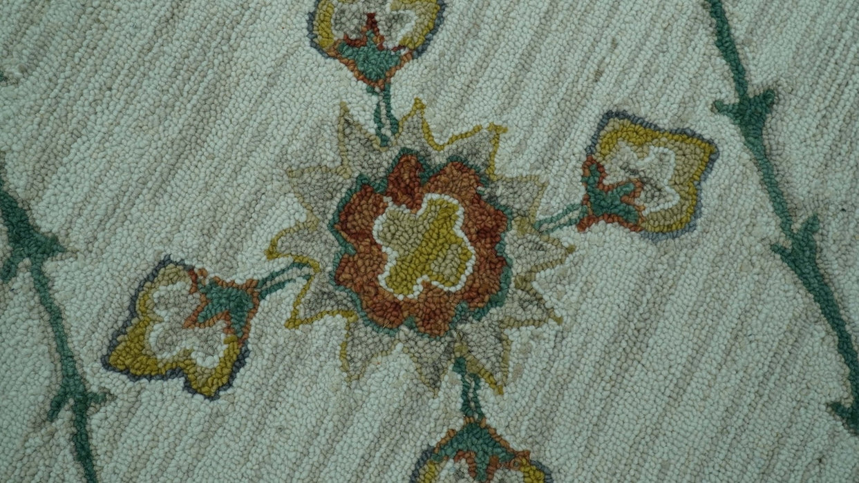 Custom Made Traditional Oriental Design Beige And Ivory Hand-Tufted Wool Area Rug