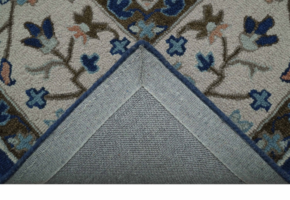 Custom Made Traditional Oriental Design Blue And Beige Hand-Tufted Wool Area Rug