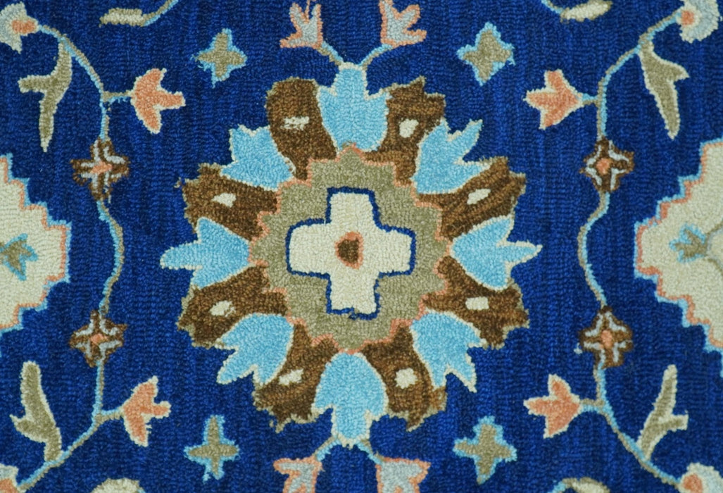 Custom Made Traditional Oriental Design Blue And Beige Hand-Tufted Wool Area Rug