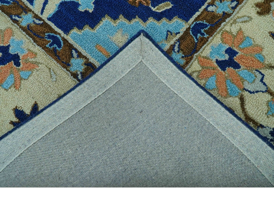 Custom Made Traditional Oriental Design Blue And Beige Hand-Tufted Wool Area Rug