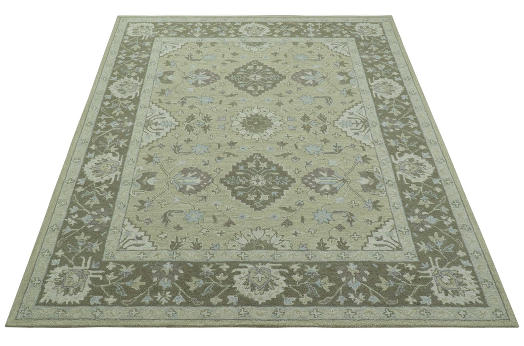Custom Made Traditional Oriental Design Earthy Beige Hand-Tufted Wool Area Rug