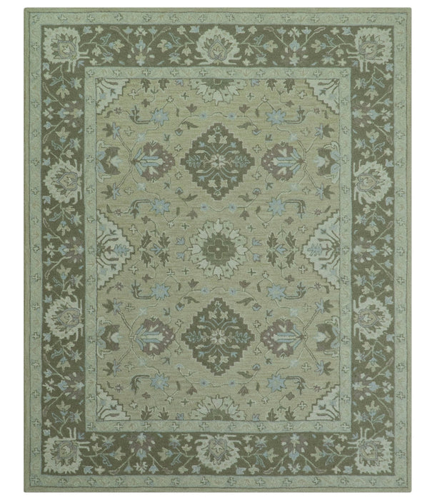Custom Made Traditional Oriental Design Earthy Beige Hand-Tufted Wool Area Rug