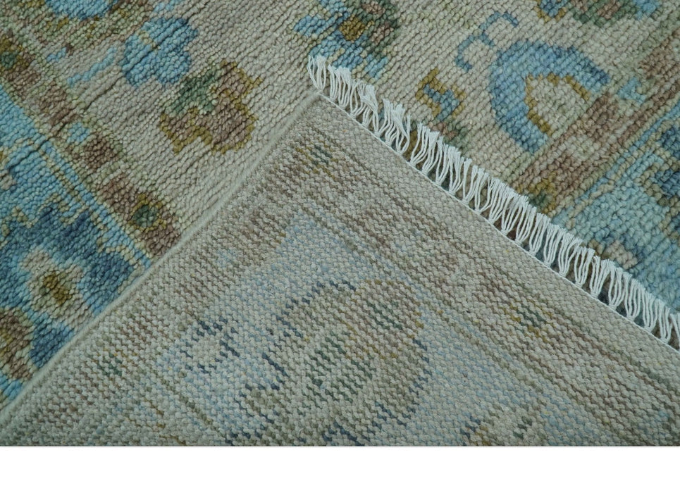 Custom Made Traditional Oriental Design Ivory And Blue Hand knotted Wool Area Rug