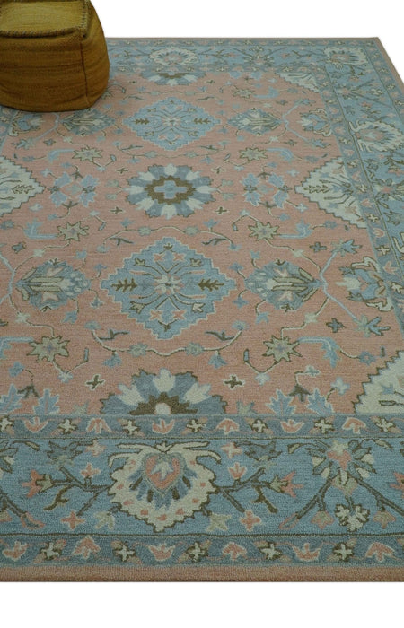 Custom Made Traditional Oriental Design Pink And Blue Hand Tufted Wool Area Rug