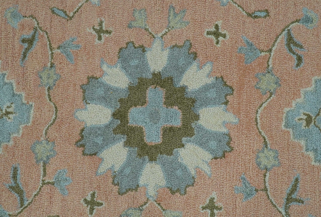 Custom Made Traditional Oriental Design Pink And Blue Hand Tufted Wool Area Rug