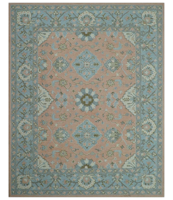 Custom Made Traditional Oriental Design Pink And Blue Hand Tufted Wool Area Rug