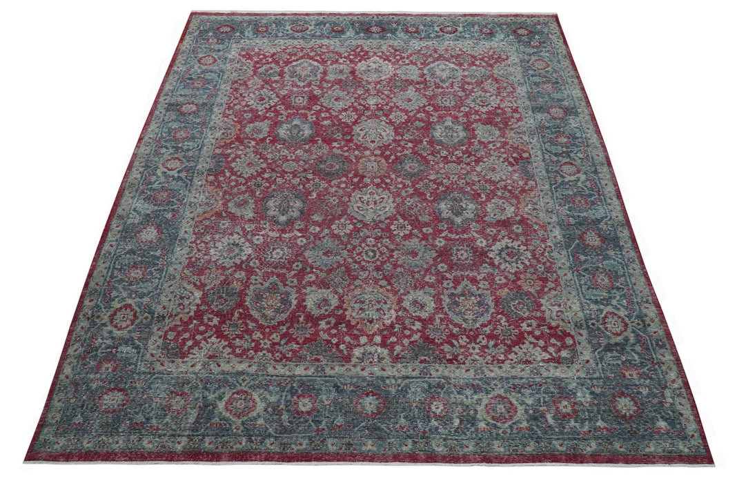 Custom Made Traditional Oriental Design Red And Blue Hand Knotted Wool Area Rug