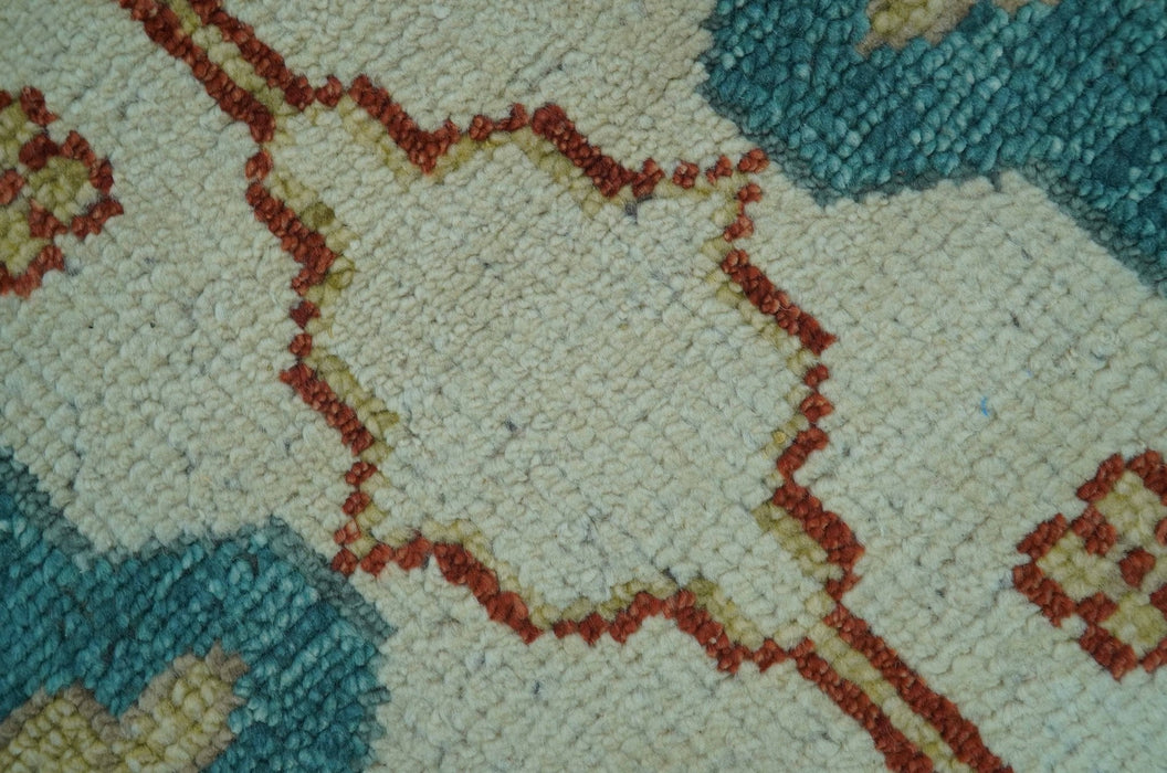 Custom Made Traditional Oriental Oushak Ivory And Blue Hand Knotted Wool Rug