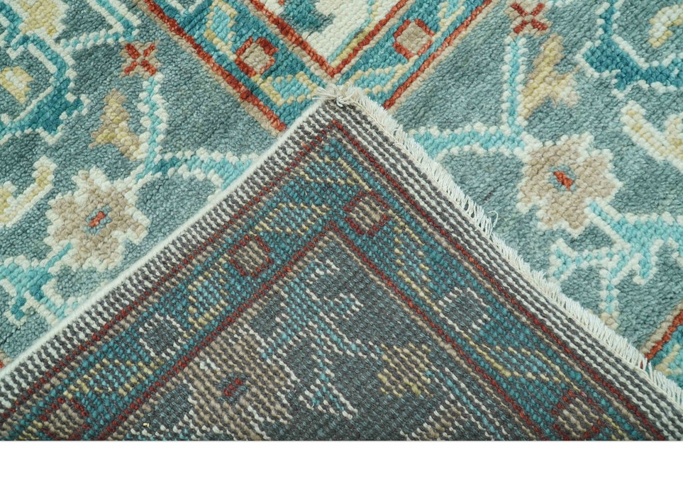 Custom Made Traditional Oriental Oushak Ivory And Blue Hand Knotted Wool Rug