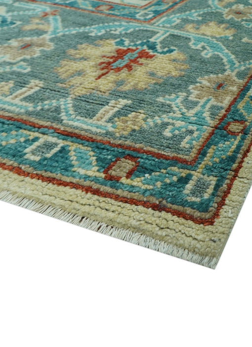Custom Made Traditional Oriental Oushak Ivory And Blue Hand Knotted Wool Rug