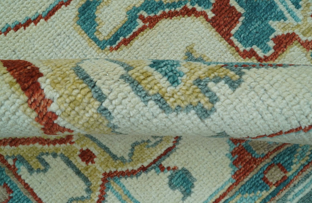 Custom Made Traditional Oriental Oushak Ivory And Blue Hand Knotted Wool Rug