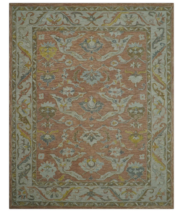 Custom Made Traditional Oriental Rust And Ivory Hand Tufted Wool Area Rug