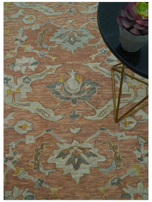 Custom Made Traditional Oriental Rust And Ivory Hand Tufted Wool Area Rug