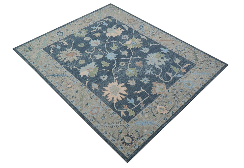 Custom Made Traditional Oushak Charcoal And Beige Hand Tufted Wool Area Rug