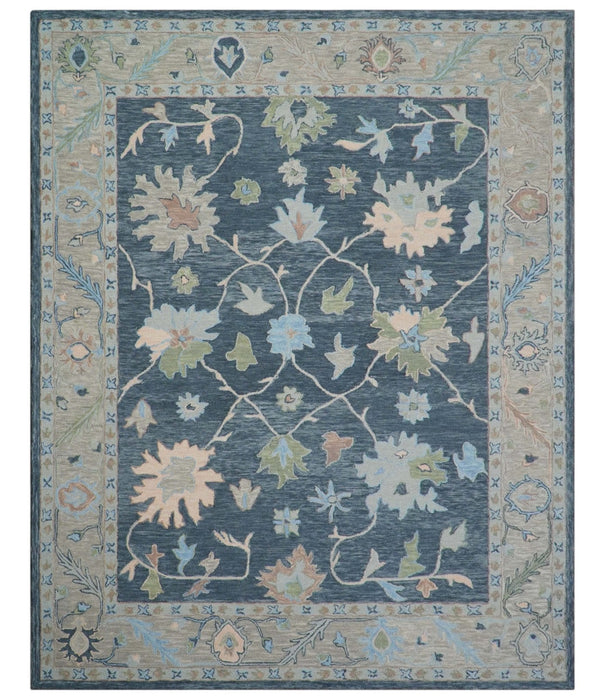 Custom Made Traditional Oushak Charcoal And Beige Hand Tufted Wool Area Rug