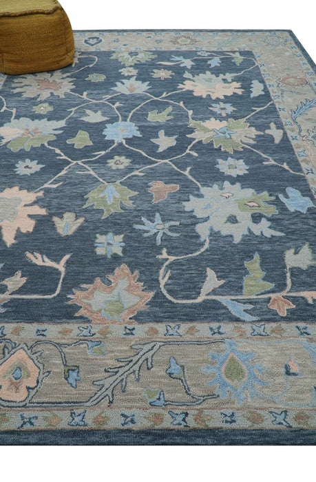 Custom Made Traditional Oushak Charcoal And Beige Hand Tufted Wool Area Rug