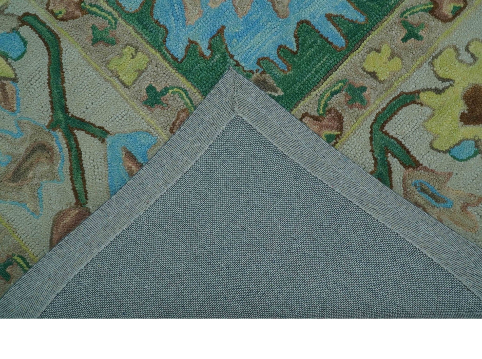 Custom Made Traditional Oushak Green Hand Tufted Wool Area Rug