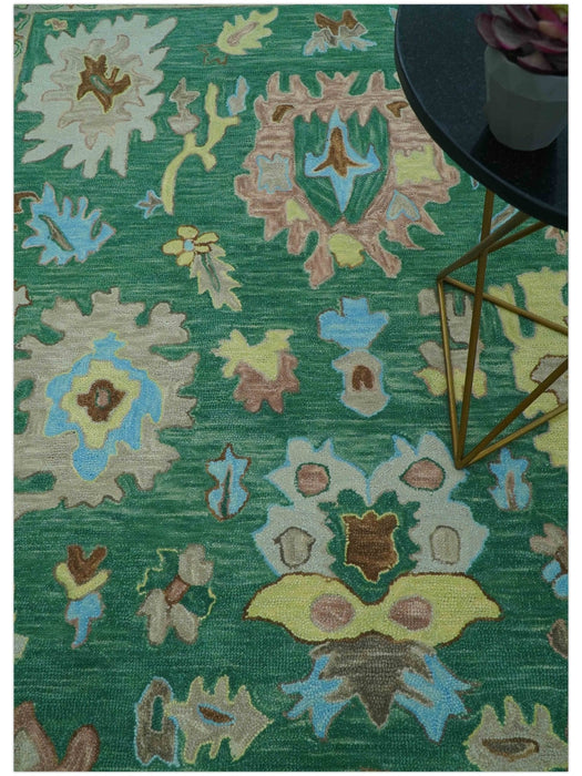 Custom Made Traditional Oushak Green Hand Tufted Wool Area Rug