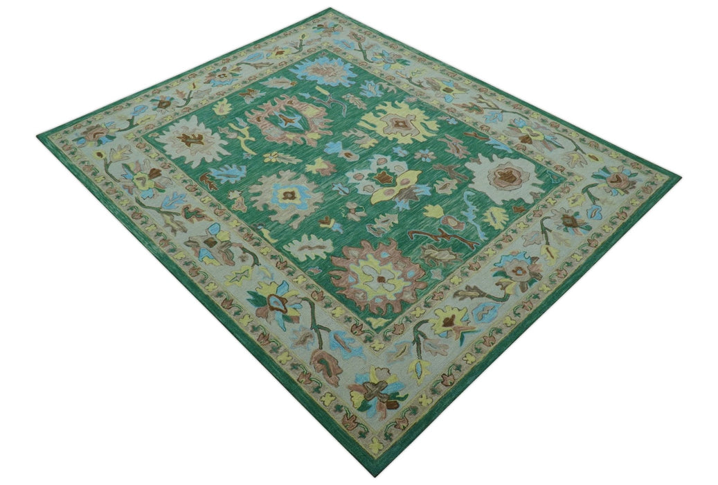 Custom Made Traditional Oushak Green Hand Tufted Wool Area Rug