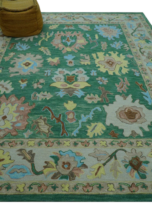 Custom Made Traditional Oushak Green Hand Tufted Wool Area Rug
