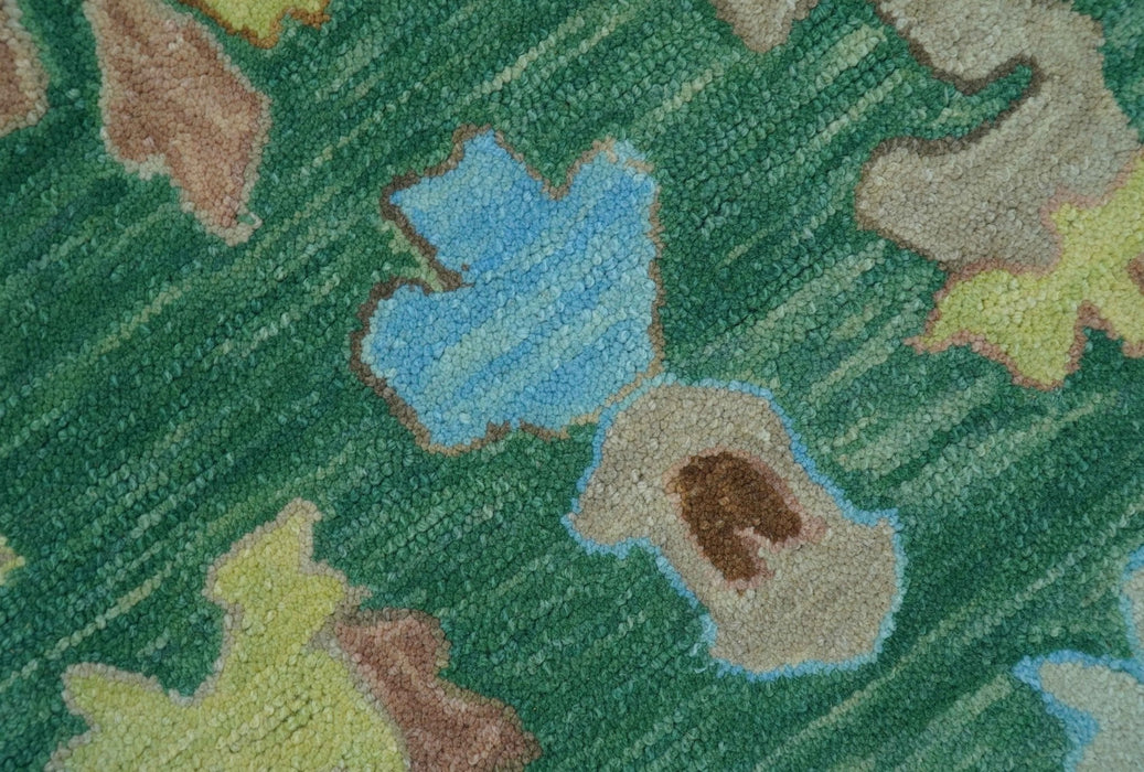 Custom Made Traditional Oushak Green Hand Tufted Wool Area Rug
