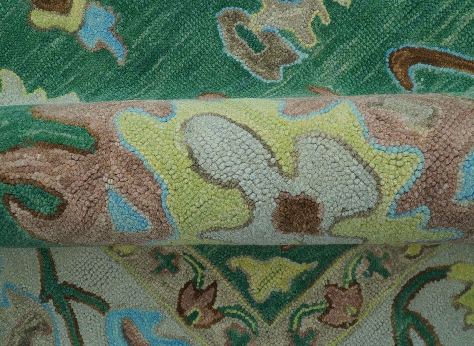 Custom Made Traditional Oushak Green Hand Tufted Wool Area Rug