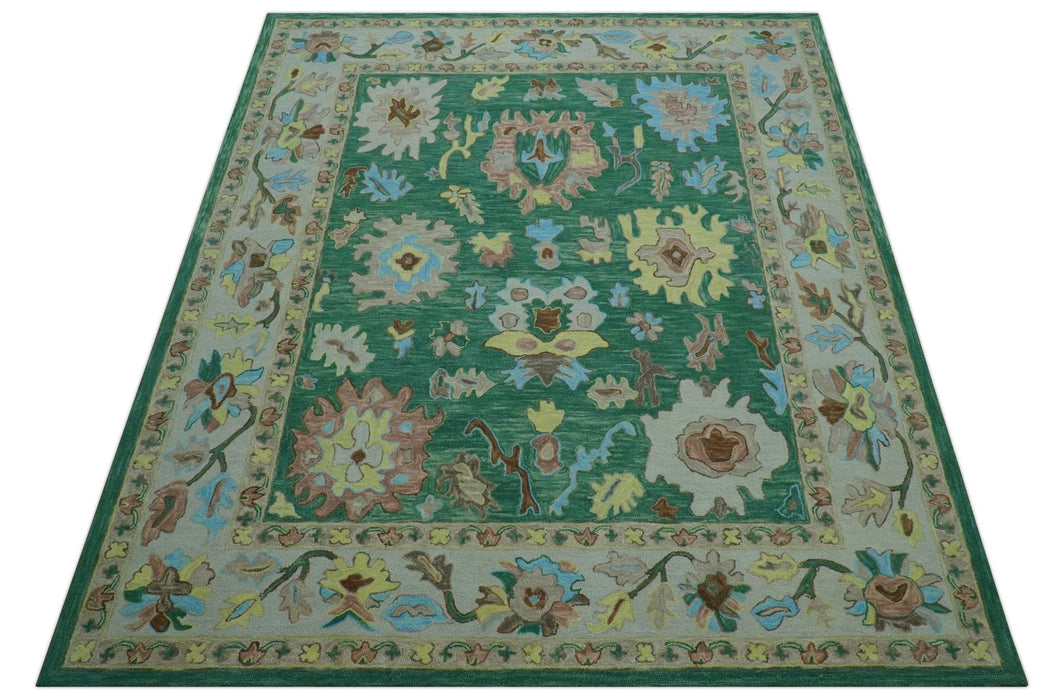 Custom Made Traditional Oushak Green Hand Tufted Wool Area Rug