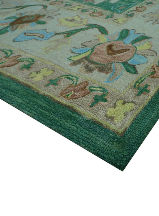 Custom Made Traditional Oushak Green Hand Tufted Wool Area Rug