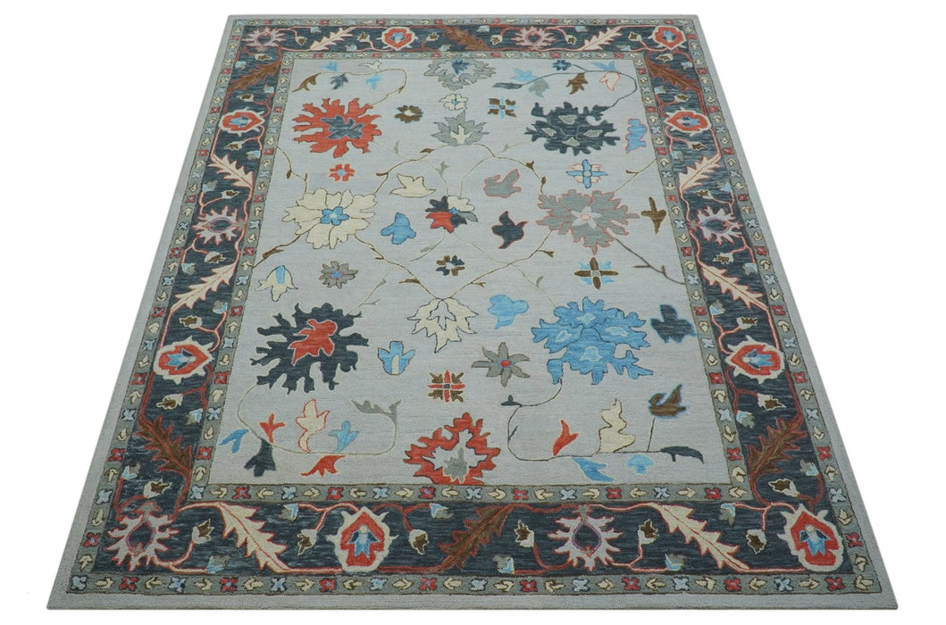 Custom Made Traditional Oushak Silver Hand Tufted Wool Area Rug