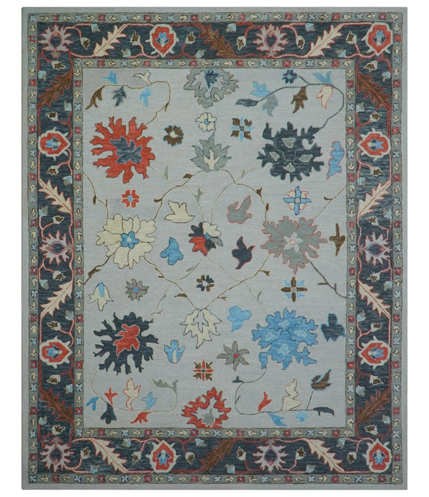 Custom Made Traditional Oushak Silver Hand Tufted Wool Area Rug