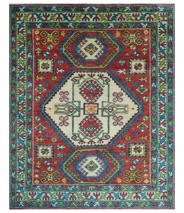 Custom Made Traditional Persian Design Red And Ivory Hand Knotted Wool Rug