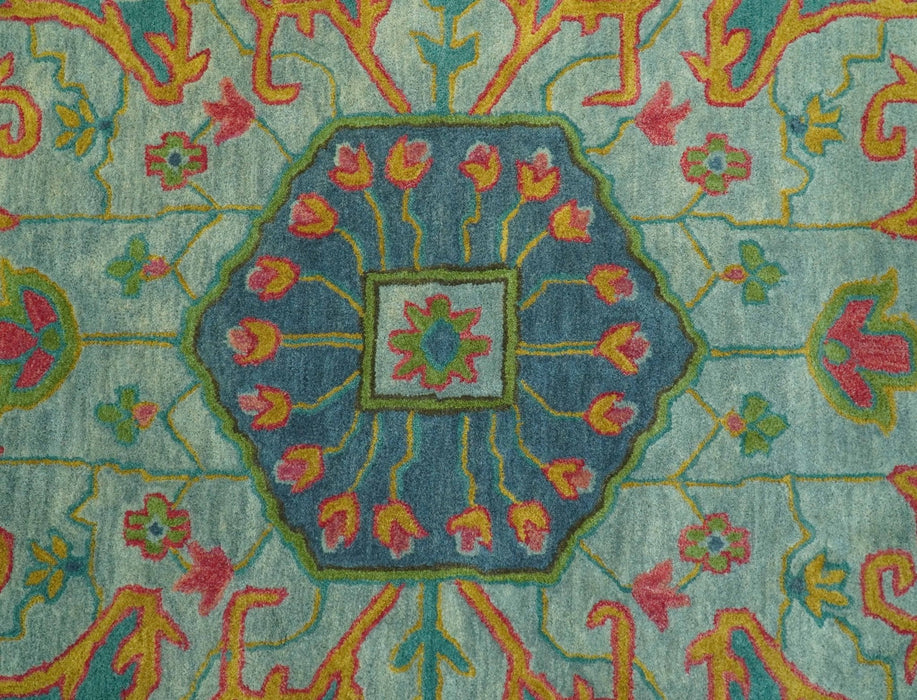 Custom Made Traditional Serapi Design Blue And Yellow Hand Tufted Wool Rug