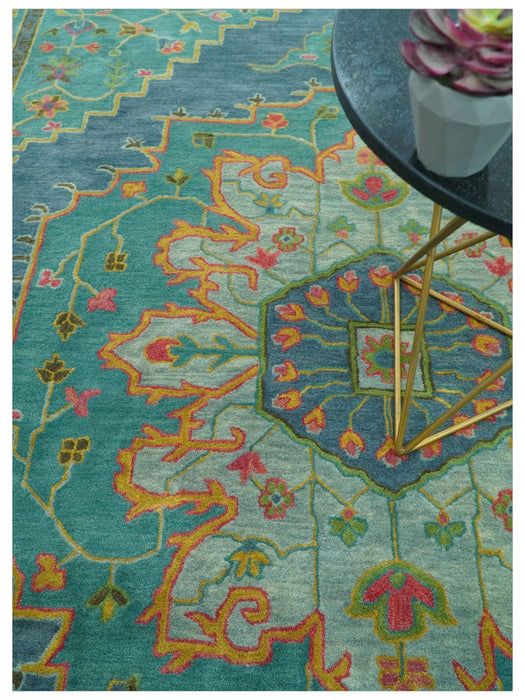 Custom Made Traditional Serapi Design Blue And Yellow Hand Tufted Wool Rug